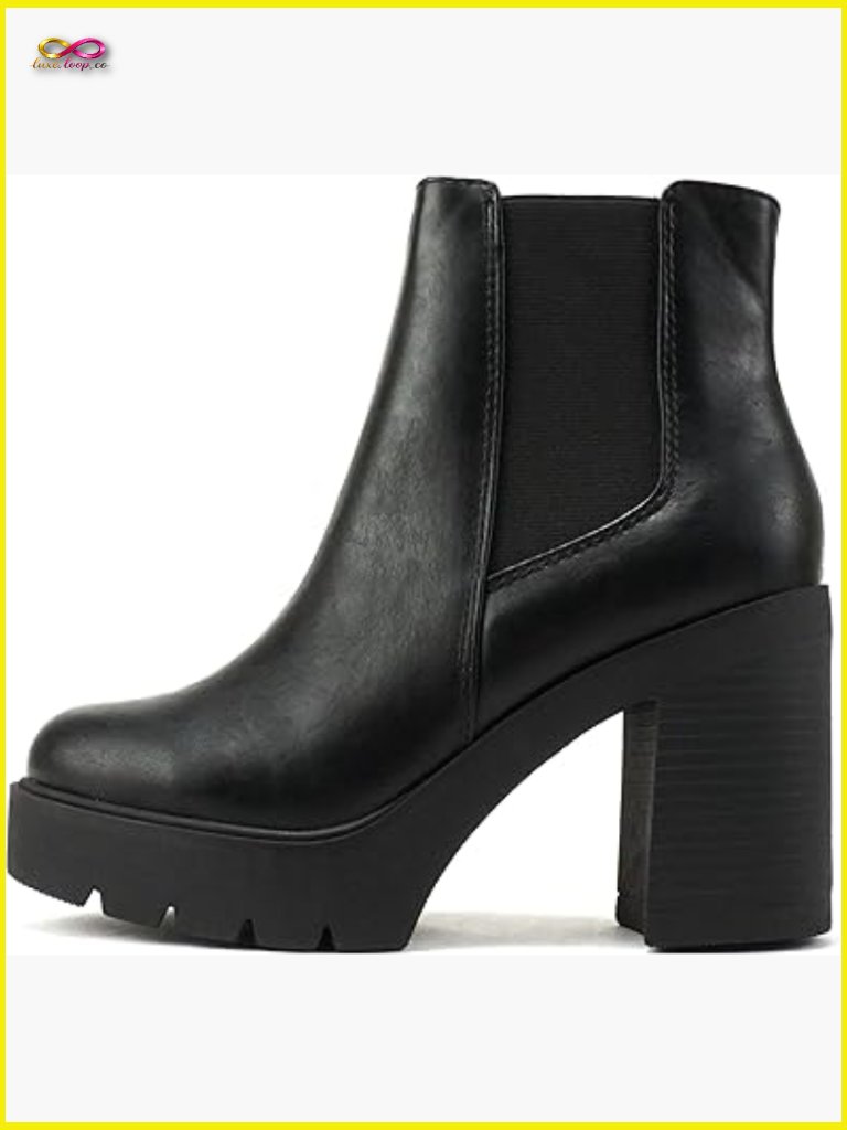 Lug Sole High Heel Chelsea Ankle Bootie Double Elastic Gore Y2k